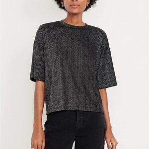 Old Navy Black Metallic Loose Shine Short Sleeve Tee Shirt NWT